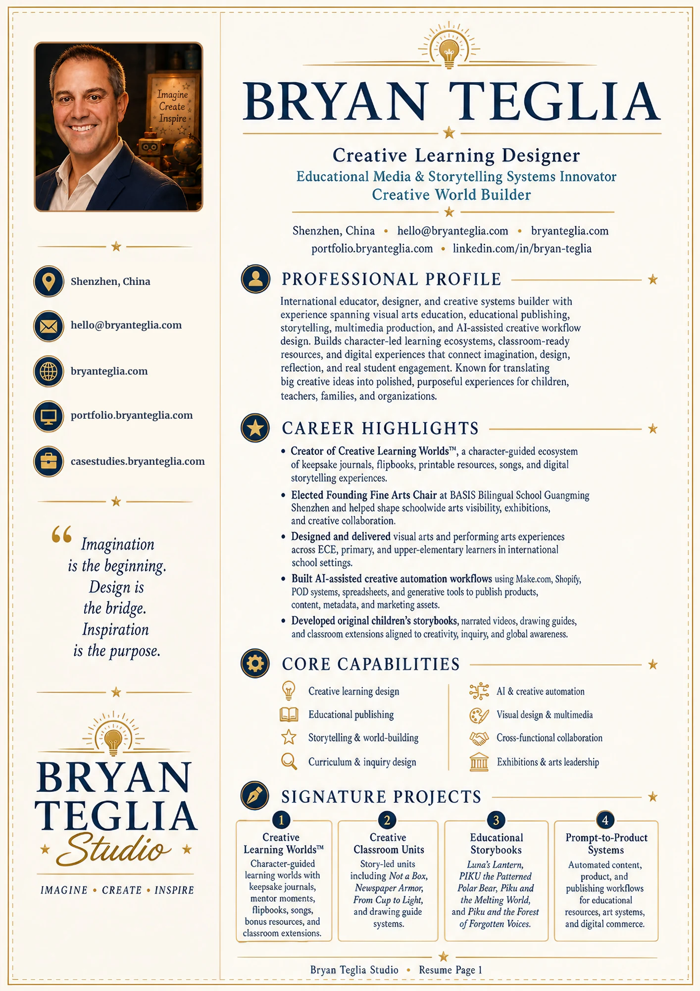 Bryan Teglia resume page 1 preview