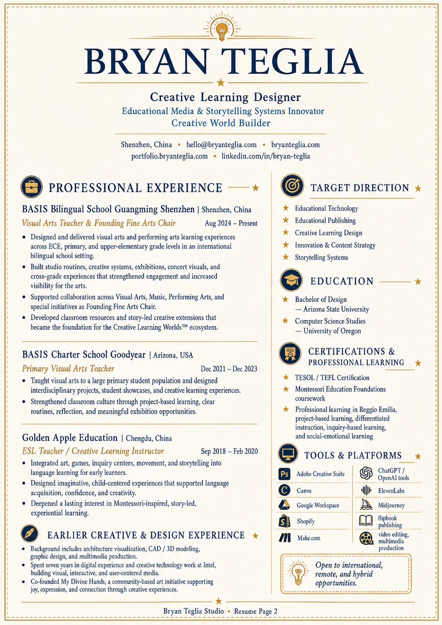 Bryan Teglia resume page 2 preview